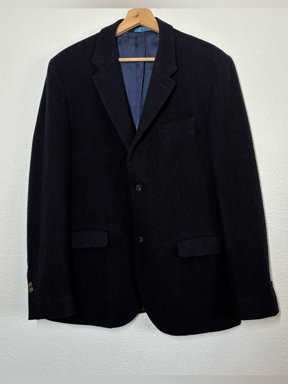Massimo Dutti Sport Coat Blazer Mens 44 Blue Extrafine Wool Herringbone Tweed